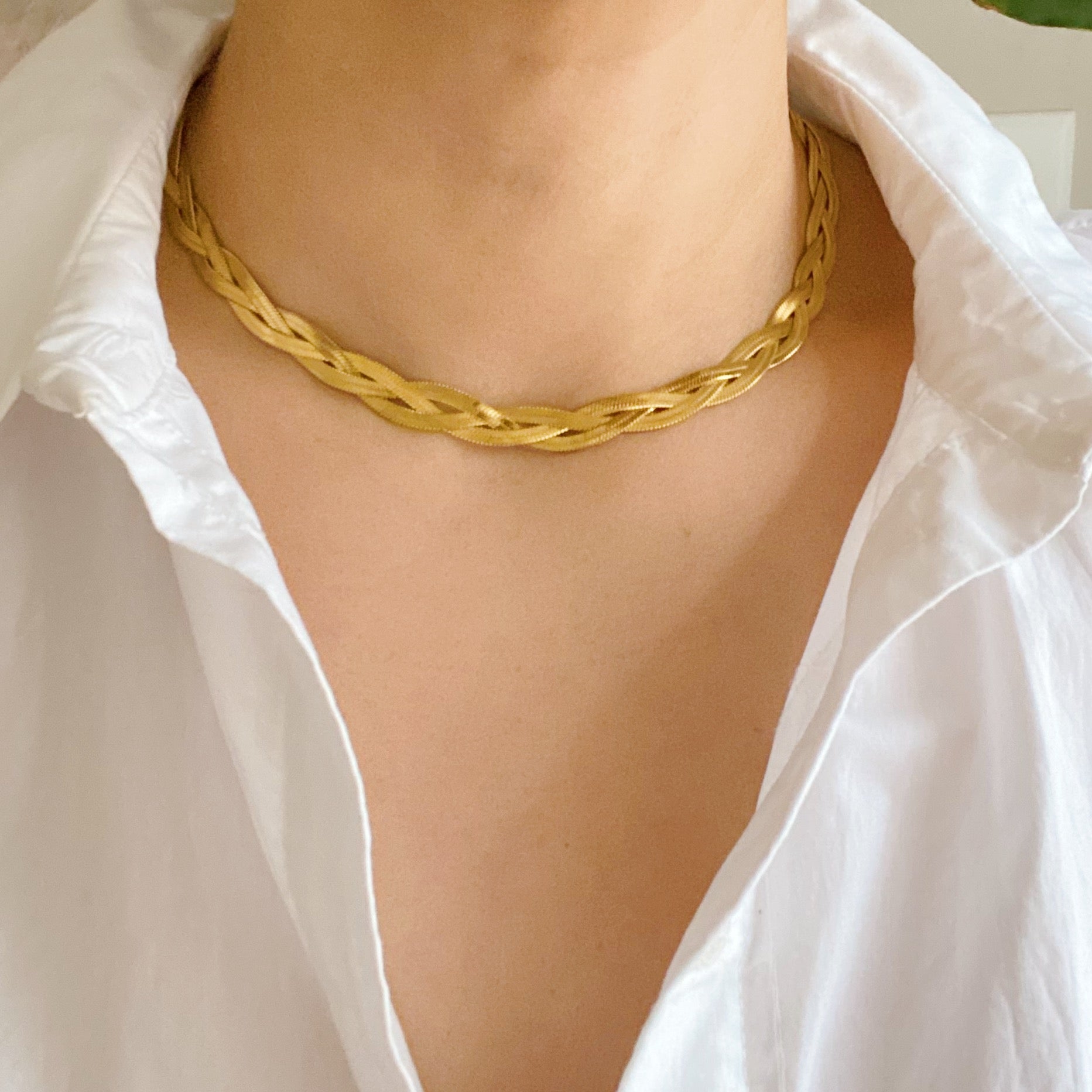 Braided Herringbone Chain Necklace-2