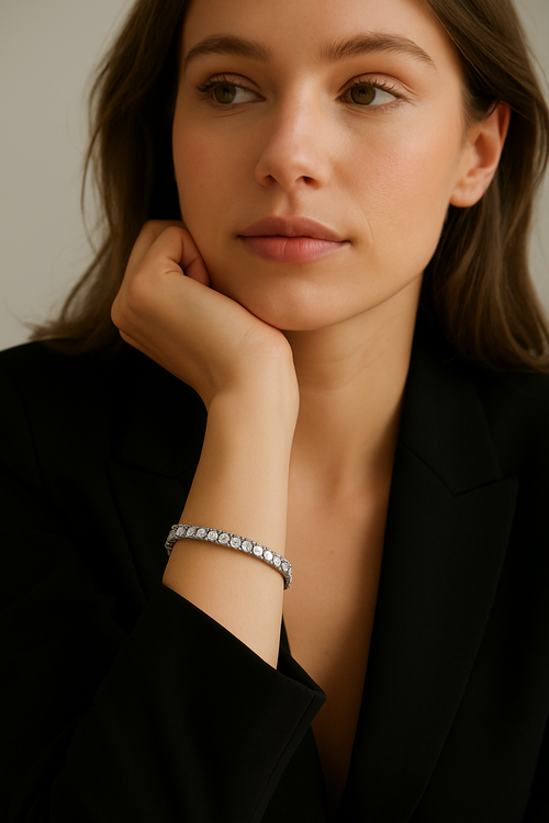 Elegance Refined – Rhodium Bracelet with Premium Clear Cubic Zirconia
