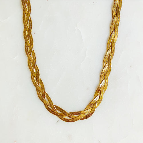 Braided Herringbone Chain Necklace-0